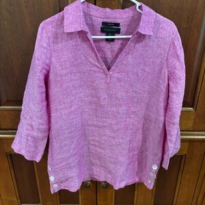 Tahari 3/4 Sleeve Linen Blouse Top